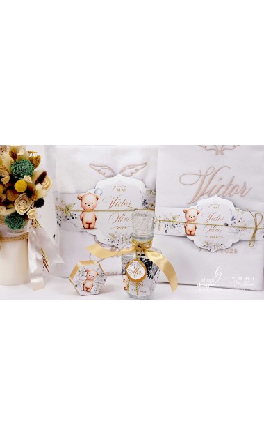 Trusou botez cu ursuleti si motive florale eucalipt Teddy Bear Nude 12